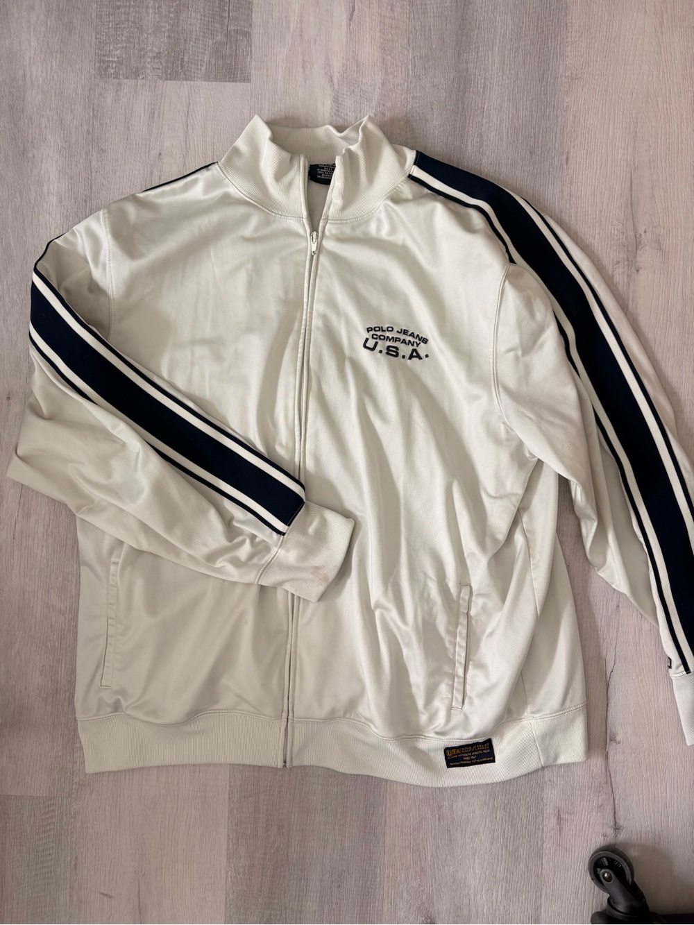 Ralph Lauren White Track Jacket with Navy Stripes